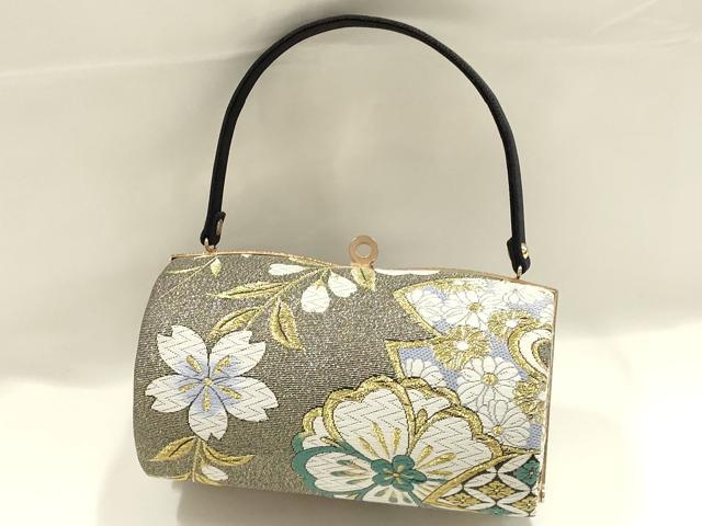 平和屋着物●和装小物 和装バッグ ハンドバッグ 雪輪花文 金糸 帯地使用 逸品 AABJ6000ay