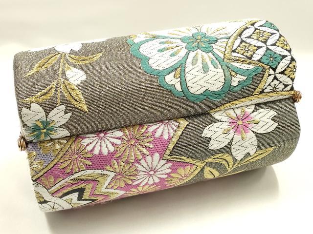 平和屋着物●和装小物 和装バッグ ハンドバッグ 雪輪花文 金糸 帯地使用 逸品 AABJ6000ay