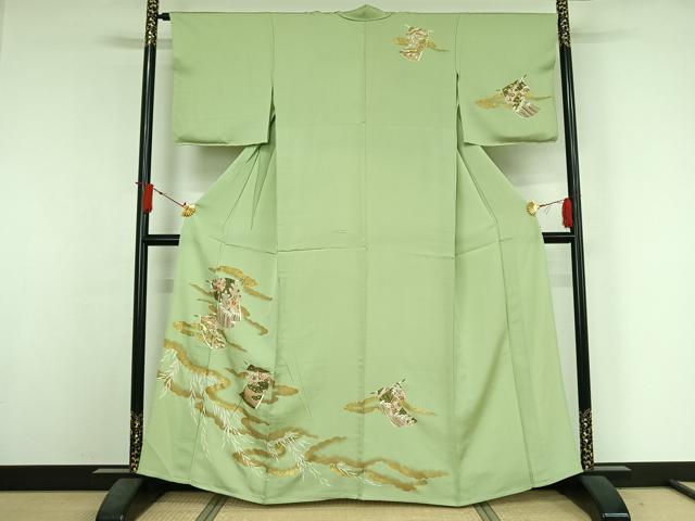 平和屋着物▽訪問着 単衣 駒刺繍 几帳文 金彩 正絹 逸品 AABJ6001jh