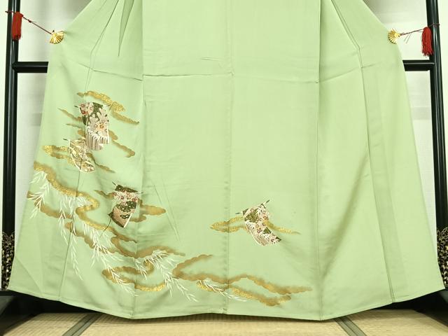 平和屋着物▽訪問着 単衣 駒刺繍 几帳文 金彩 正絹 逸品 AABJ6001jh
