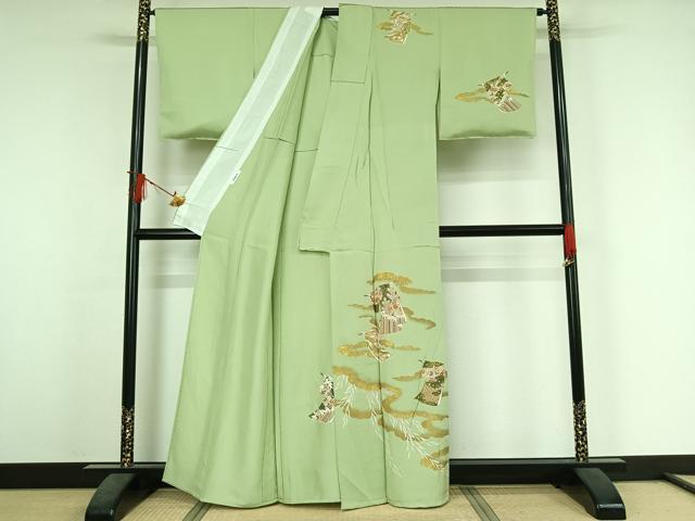 平和屋着物▽訪問着 単衣 駒刺繍 几帳文 金彩 正絹 逸品 AABJ6001jh