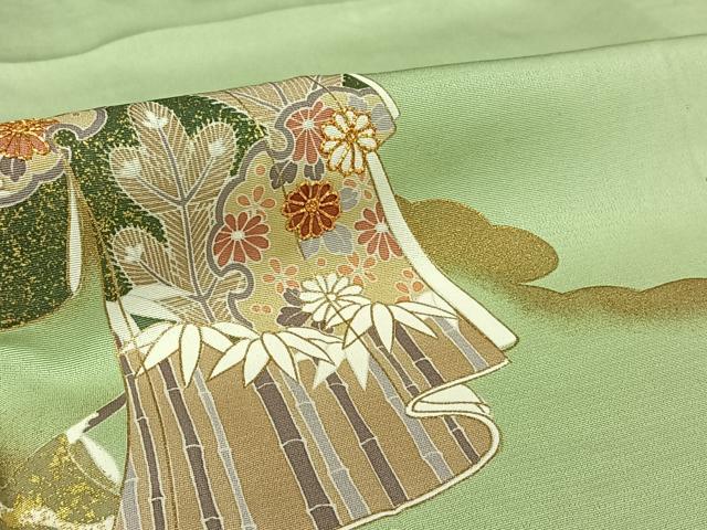 平和屋着物▽訪問着 単衣 駒刺繍 几帳文 金彩 正絹 逸品 AABJ6001jh