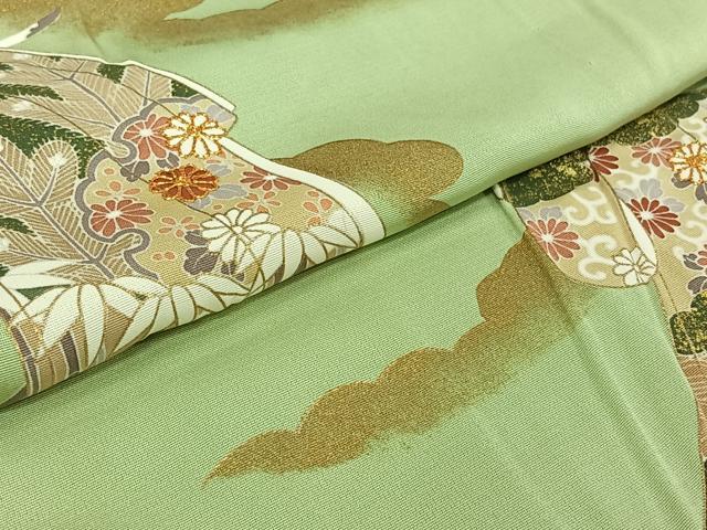 平和屋着物▽訪問着 単衣 駒刺繍 几帳文 金彩 正絹 逸品 AABJ6001jh