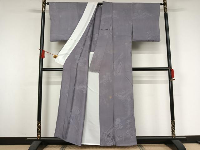 平和屋着物▽上質な色無地 単衣 人物風景地紋 藤色 正絹 逸品 AABJ6002jh
