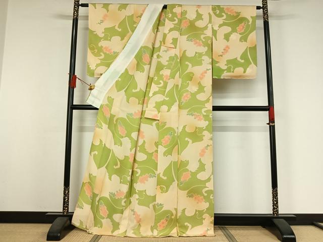 平和屋着物▽上質な小紋 単衣 地紋起こし 葡萄唐草文 正絹 逸品 AABJ6003jh