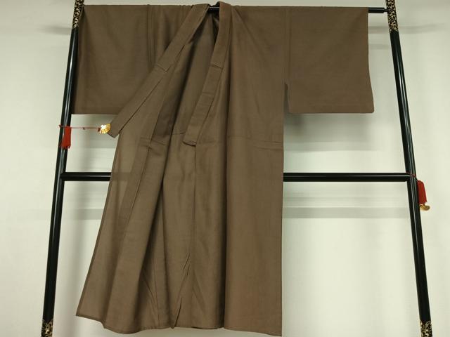 平和屋着物▽男性 お召 単衣 媚茶色 正絹 逸品 AABJ6008jh