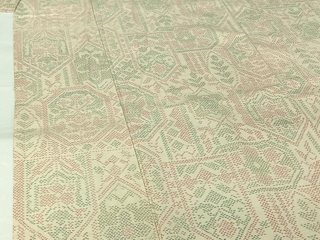 平和屋着物▽上質な紬 単衣 幾何学花文 正絹 逸品 AABJ6010jh