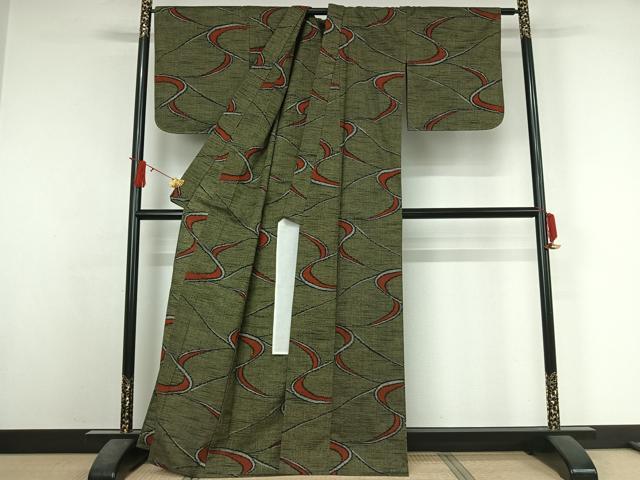 平和屋着物▽上質な紬 単衣 流水文 正絹 逸品 AABJ6019jh