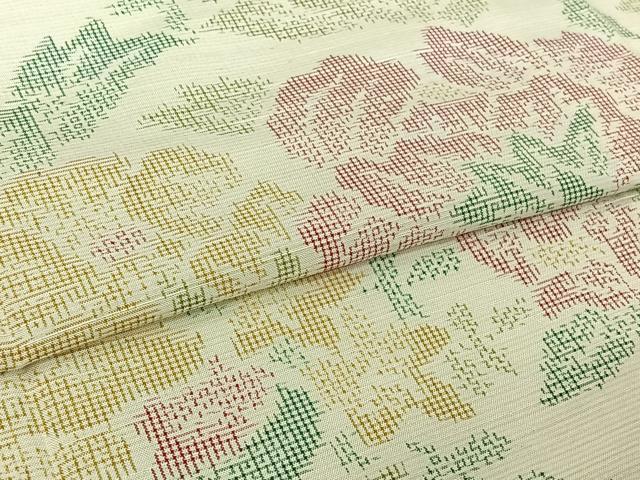 平和屋着物▽上質な紬 単衣 草花文 正絹 逸品 AABJ6027jh