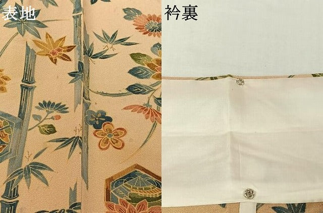 平和屋着物▽上質な小紋 単衣 笹竹花蝶文 金彩 正絹 逸品 AABJ6029jh