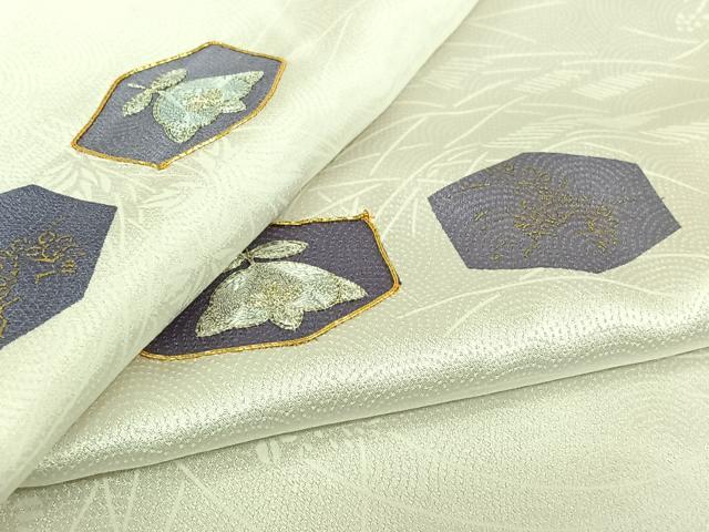 平和屋着物▽上質な小紋 単衣 駒刺繍 草花文 橘 金糸 金彩 正絹 逸品 AABJ6031jh