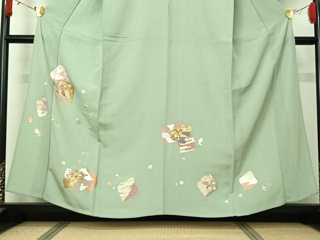 平和屋着物▽訪問着 単衣 駒刺繍 色紙花文 金銀彩 正絹 逸品 AABJ6032jh