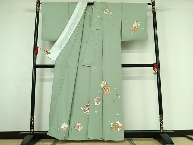 平和屋着物▽訪問着 単衣 駒刺繍 色紙花文 金銀彩 正絹 逸品 AABJ6032jh