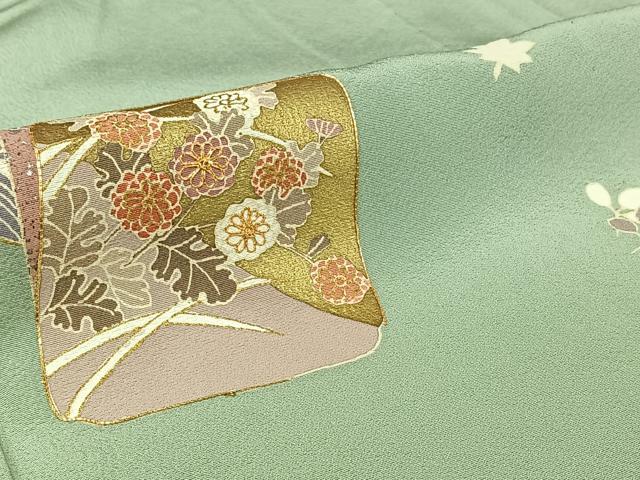 平和屋着物▽訪問着 単衣 駒刺繍 色紙花文 金銀彩 正絹 逸品 AABJ6032jh