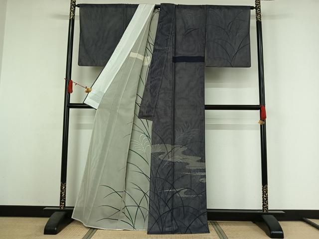 平和屋着物▽訪問着 無双 紗袷 紗×紗 手描き 薄文 正絹 逸品 AABJ6033jh