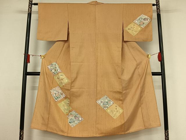 平和屋着物▽訪問着 単衣 紬地 友禅 吉祥花文 金彩 正絹 逸品 AABJ6034jh