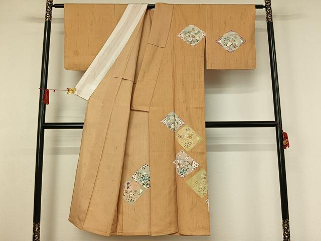 平和屋着物▽訪問着 単衣 紬地 友禅 吉祥花文 金彩 正絹 逸品 AABJ6034jh