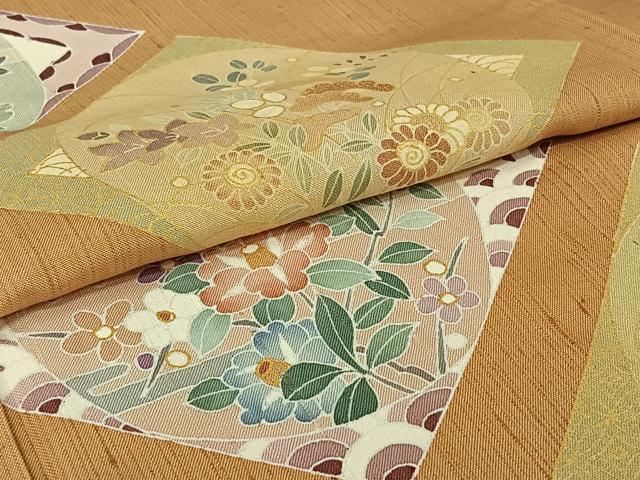 平和屋着物▽訪問着 単衣 紬地 友禅 吉祥花文 金彩 正絹 逸品 AABJ6034jh