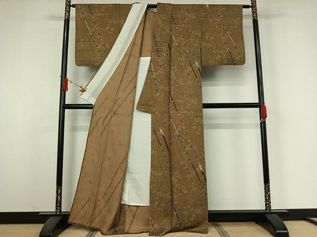 平和屋着物▽上質な小紋 単衣 吉祥花文 金彩 正絹 逸品 AABJ6037jh