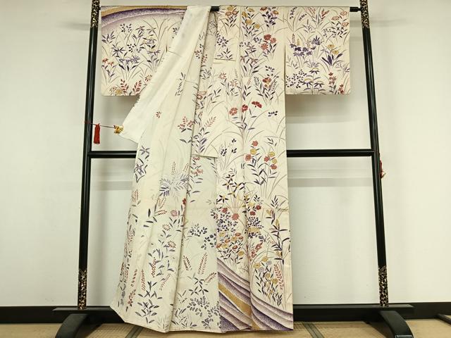 平和屋着物▽訪問着 単衣 草花文 金彩 正絹 逸品 AABJ6040jh