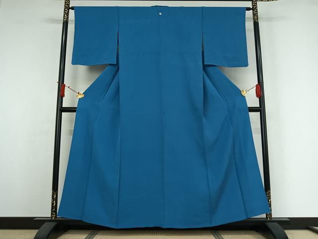 平和屋着物▽上質な色無地 単衣 青色 正絹 逸品 AABJ6041jh