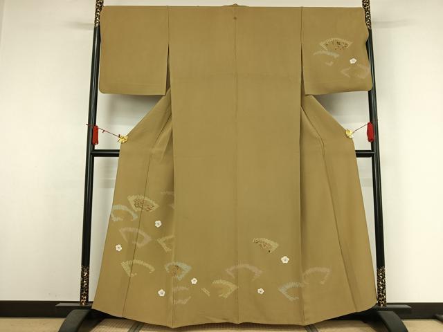 平和屋着物▽訪問着 単衣 絞り 地紙花文 金彩 正絹 逸品 AABJ6045jh