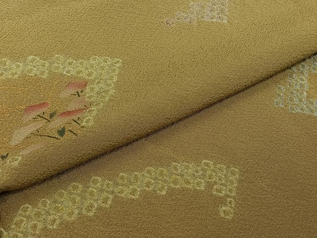 平和屋着物▽訪問着 単衣 絞り 地紙花文 金彩 正絹 逸品 AABJ6045jh