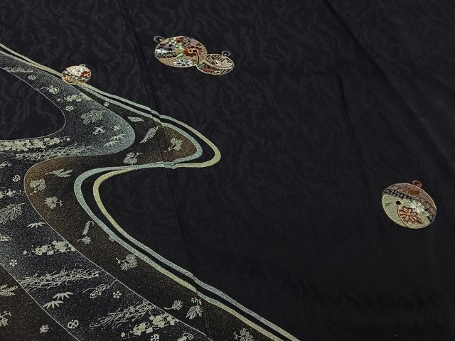 平和屋着物▽訪問着 単衣 刺繍 吉祥花文 鈴 金糸 金彩 正絹 逸品 AABJ6046jh