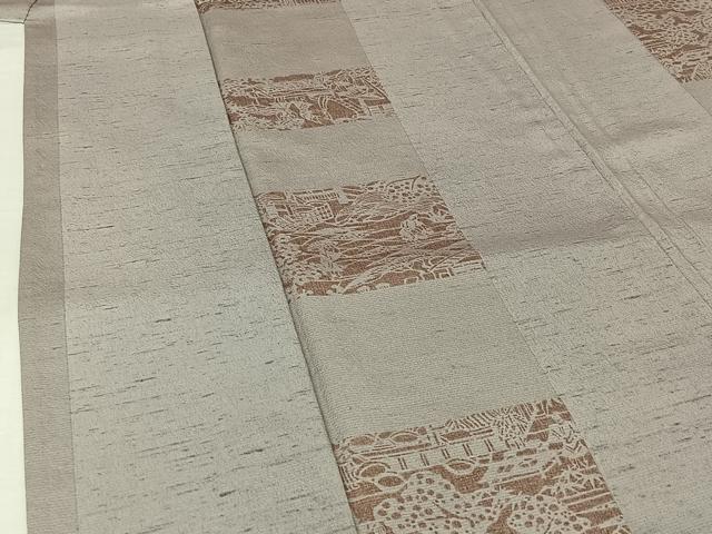 平和屋着物▽上質な小紋 単衣 人物風景文 お召縮緬 正絹 逸品 AABJ6048jh