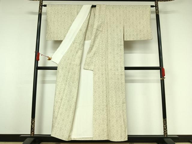 平和屋着物▽上質な紬 単衣 幾何学文様 正絹 逸品 AABJ6059jh