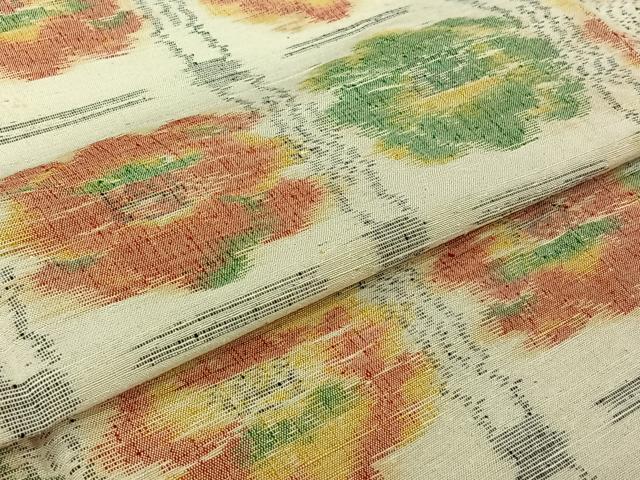 平和屋着物▽小千谷紬 単衣 格子花文 正絹 逸品 AABJ6065jh