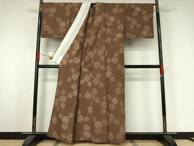 平和屋着物▽上質な紬 単衣 絞り 草花文 正絹 逸品 AABJ6067jh