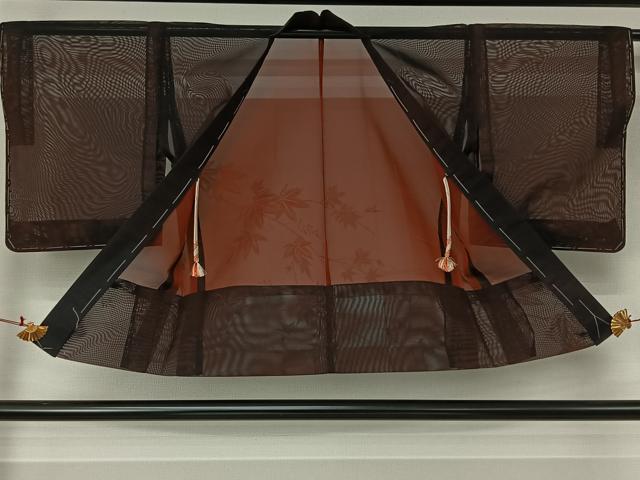 平和屋着物▽羽織 スリーシーズン 春夏秋 塵除け 竜田川文 黒地 正絹 逸品 AABJ6075jh