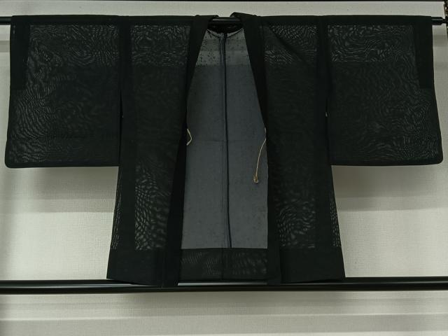 平和屋着物▽羽織 スリーシーズン 春夏秋 塵除け 草花文 黒地 正絹 逸品 AABJ6076jh