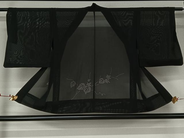 平和屋着物▽羽織 スリーシーズン 春夏秋 塵除け 枝葉文 黒地 正絹 逸品 AABJ6077jh