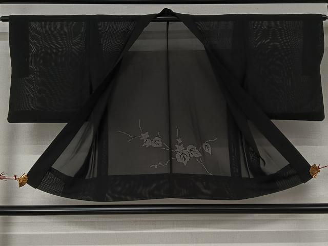 平和屋着物▽羽織 スリーシーズン 春夏秋 塵除け 枝葉文 黒地 正絹 逸品 AABJ6077jh