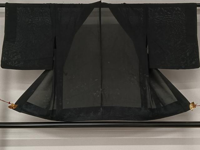 平和屋着物▽羽織 スリーシーズン 春夏秋 塵除け 草葉文 黒地 正絹 逸品 AABJ6079jh