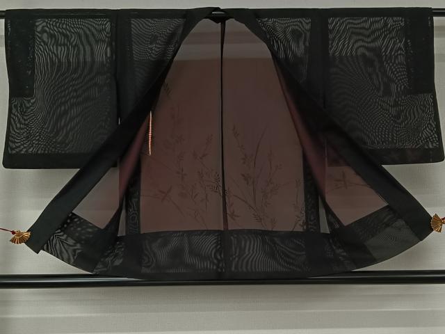 平和屋着物▽羽織 スリーシーズン 春夏秋 塵除け 草花文 羽織紐:赤珊瑚 正絹 逸品 AABJ6082jh