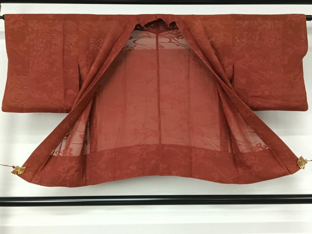 平和屋着物▽羽織 スリーシーズン 春夏秋 塵除け 流水文 銀朱色 正絹 逸品 AABJ6085jh