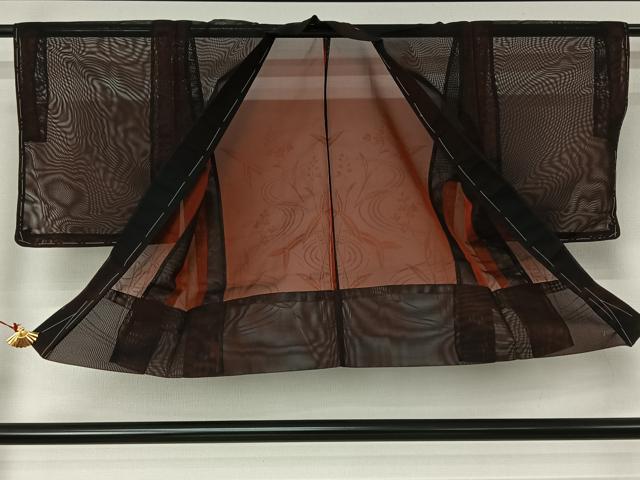 平和屋着物▽羽織 スリーシーズン 春夏秋 塵除け 流水花文 黒地 正絹 逸品 AABJ6089jh