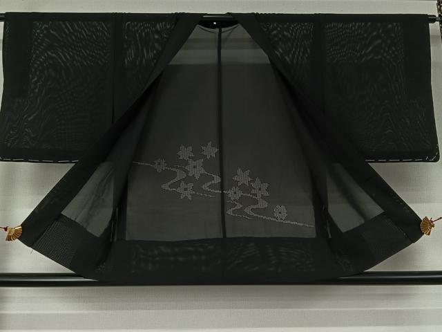 平和屋着物▽羽織 スリーシーズン 春夏秋 塵除け 流水花文 黒地 正絹 逸品 未使用 AABJ6093jh