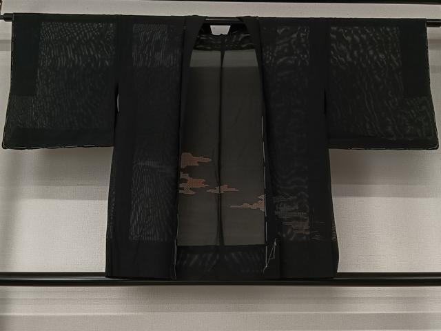平和屋着物▽羽織 スリーシーズン 春夏秋 塵除け 霞文 黒地 正絹 逸品 AABJ6097jh