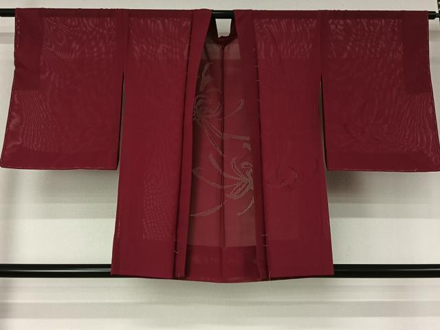 平和屋着物▽羽織 スリーシーズン 春夏秋 塵除け 乱菊 中紅色 正絹 逸品 未使用 AABJ6100jh