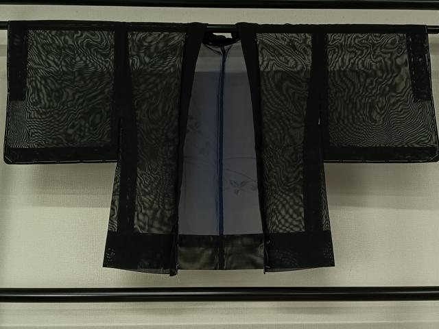 平和屋着物▽羽織 スリーシーズン 春夏秋 塵除け 草花文 黒地 正絹 逸品 未使用 AABJ6103jh