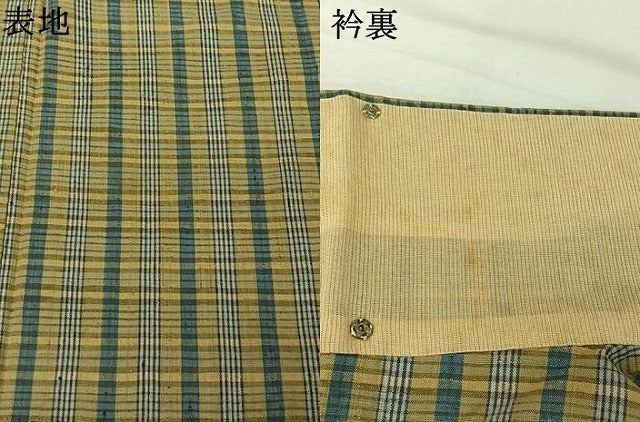 平和屋着物▽上質な紬 単衣 格子 正絹 逸品 AABJ6116jh