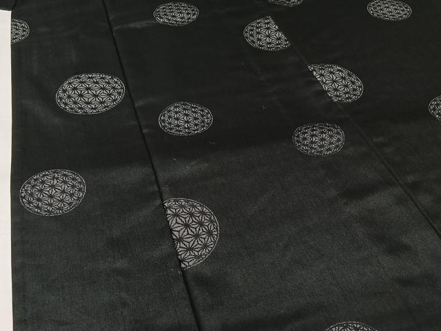 平和屋着物▽小紋 単衣 麻の葉丸文 黒地 洗える着物 AABJ6120jh