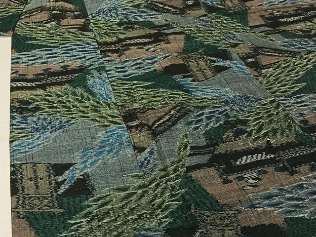 平和屋着物▽上質な紬 単衣 風景文 正絹 逸品 AABJ6121jh