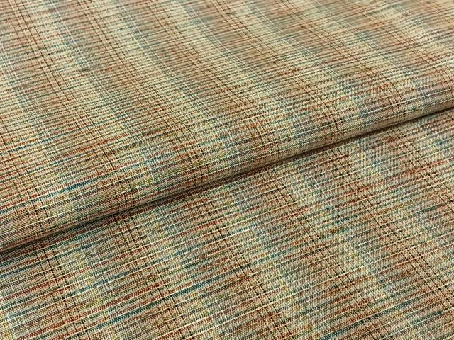 平和屋着物▽ぜんまい紬 単衣 格子 白鷹ぜんまい糸 反端付き 正絹 逸品 AABJ6123jh