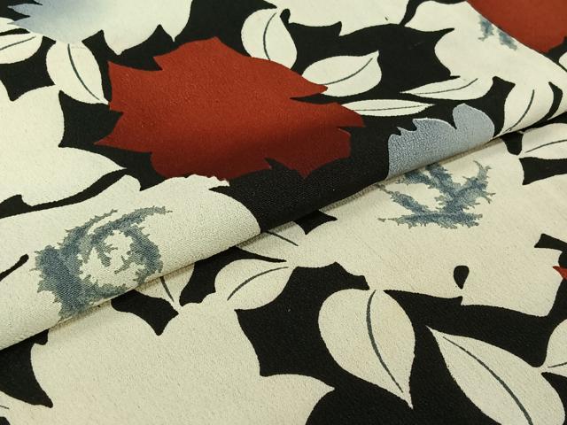 平和屋着物▽上質な小紋 単衣 草花文 黒地 正絹 逸品 AABJ6125jh