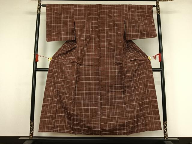 平和屋着物▽上質な紬 単衣 格子 正絹 逸品 AABJ6126jh